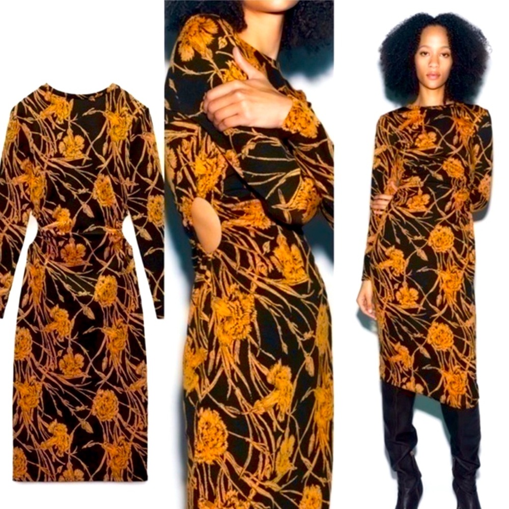 ZARA Knit Jacquard Cut-Out Dress